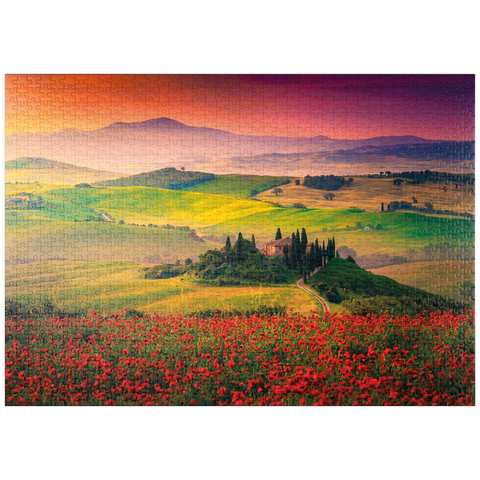 puzzleplate Malerischer Sonnenaufgang in der Toskana - Pienza, Italien 1000 Puzzle