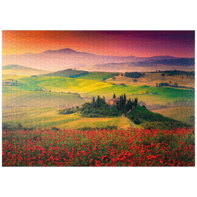 Darstellung des Puzzle Motivs Malerischer Sonnenaufgang in der Toskana - Pienza, Italien - Puzzleteile: 1000