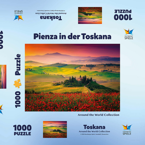 Malerischer Sonnenaufgang in der Toskana - Pienza, Italien 1000 Puzzle Schachtel 3D Modell
