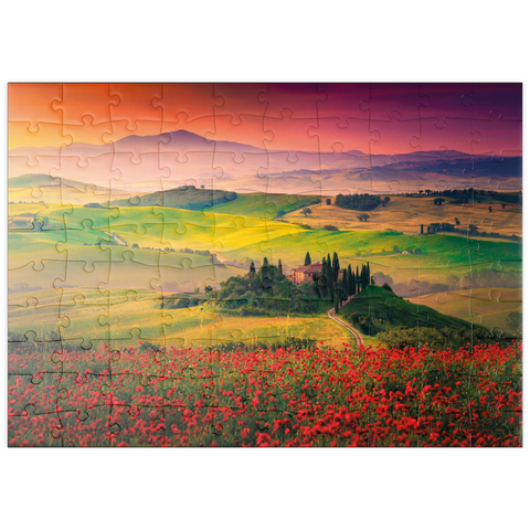 puzzleplate Malerischer Sonnenaufgang in der Toskana - Pienza, Italien 100 Puzzle