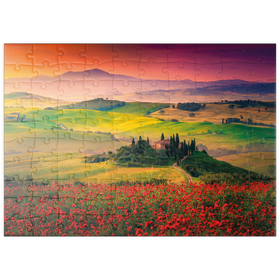 Darstellung des Puzzle Motivs Malerischer Sonnenaufgang in der Toskana - Pienza, Italien - Puzzleteile: 100