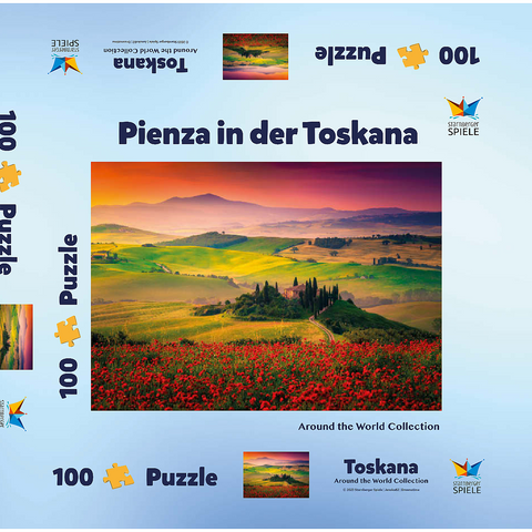 Malerischer Sonnenaufgang in der Toskana - Pienza, Italien 100 Puzzle Schachtel 3D Modell