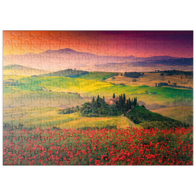 Darstellung des Puzzle Motivs Malerischer Sonnenaufgang in der Toskana - Pienza, Italien - Puzzleteile: 200