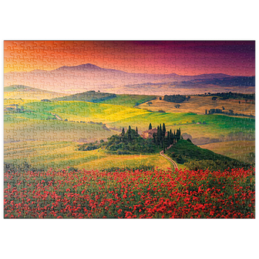 puzzleplate Malerischer Sonnenaufgang in der Toskana - Pienza, Italien 500 Puzzle