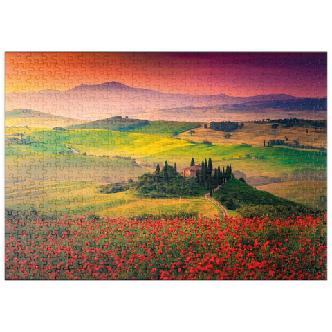 puzzleplate Malerischer Sonnenaufgang in der Toskana - Pienza, Italien 500 Puzzle