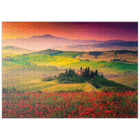 Darstellung des Puzzle Motivs Malerischer Sonnenaufgang in der Toskana - Pienza, Italien - Puzzleteile: 500
