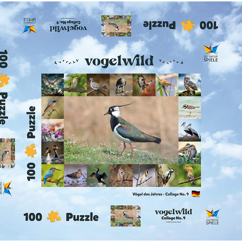 Vögel des Jahres - Collage Nr.9 - Hauptmotiv: Kiebitz 100 Puzzle Schachtel 3D Modell