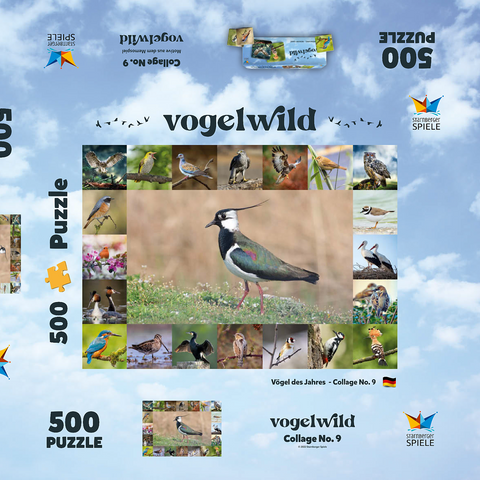 Vögel des Jahres - Collage Nr.9 - Hauptmotiv: Kiebitz 500 Puzzle Schachtel 3D Modell