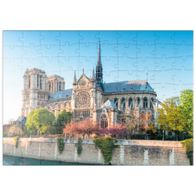 Darstellung des Puzzle Motivs Die Kathedrale Notre Dame de Paris an der Seine - Frankreich - Puzzleteile: 100