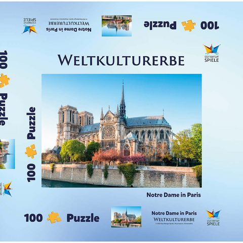 Die Kathedrale Notre Dame de Paris an der Seine - Frankreich 100 Puzzle Schachtel 3D Modell