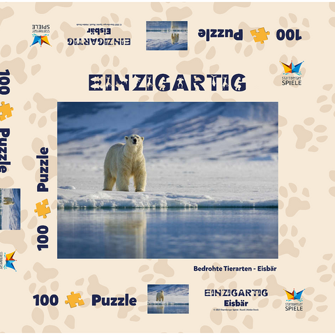 Bedrohte Tierarten: Eisbär in Spitzbergen -  Norwegen 100 Puzzle Schachtel 3D Modell