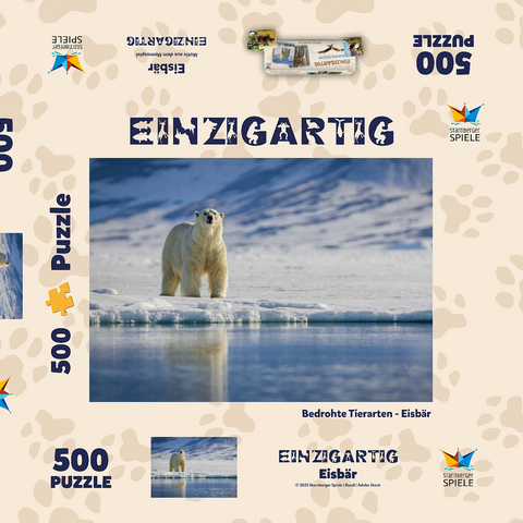 Bedrohte Tierarten: Eisbär in Spitzbergen -  Norwegen 500 Puzzle Schachtel 3D Modell