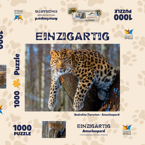 Bedrohte Tierarten: Amur-Leopard 1000 Puzzle Schachtel 3D Modell