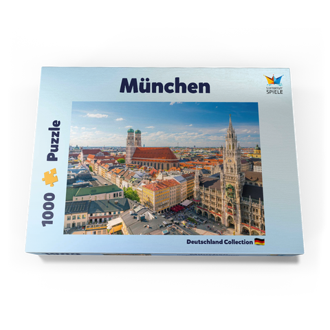 München - Blick auf den Marienplatz mit Rathaus und Frauenkirche - Bayern, Deutschland 1000 Puzzle Schachtel Ansicht3
