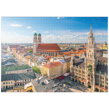 puzzleplate München - Blick auf den Marienplatz mit Rathaus und Frauenkirche - Bayern, Deutschland 1000 Puzzle