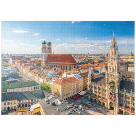 Darstellung des Puzzle Motivs München - Blick auf den Marienplatz mit Rathaus und Frauenkirche - Bayern, Deutschland - Puzzleteile: 1000