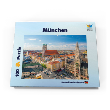 München - Blick auf den Marienplatz mit Rathaus und Frauenkirche - Bayern, Deutschland 100 Puzzle Schachtel Ansicht3