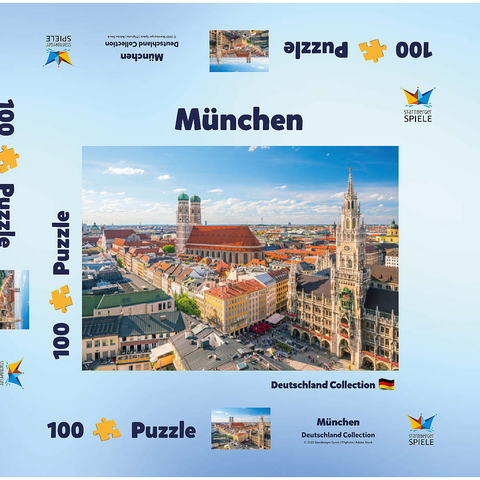 München - Blick auf den Marienplatz mit Rathaus und Frauenkirche - Bayern, Deutschland 100 Puzzle Schachtel 3D Modell