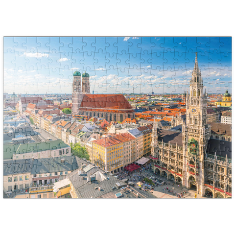puzzleplate München - Blick auf den Marienplatz mit Rathaus und Frauenkirche - Bayern, Deutschland 200 Puzzle