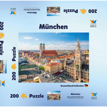 München - Blick auf den Marienplatz mit Rathaus und Frauenkirche - Bayern, Deutschland 200 Puzzle Schachtel 3D Modell