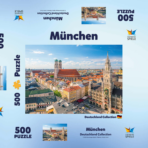 München - Blick auf den Marienplatz mit Rathaus und Frauenkirche - Bayern, Deutschland 500 Puzzle Schachtel 3D Modell