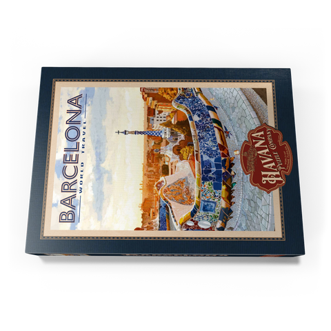 Barcelona, Spain -  Park Güell, Mosaic Mirage at Dusk, Vintage Travel Poster 1000 Puzzle Schachtel Ansicht3