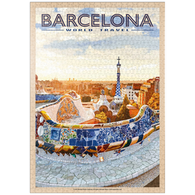 Darstellung des Puzzle-Motivs Barcelona, Spain -  Park Güell, Mosaic Mirage at Dusk, Vintage Travel Poster – Puzzleteile: 1000