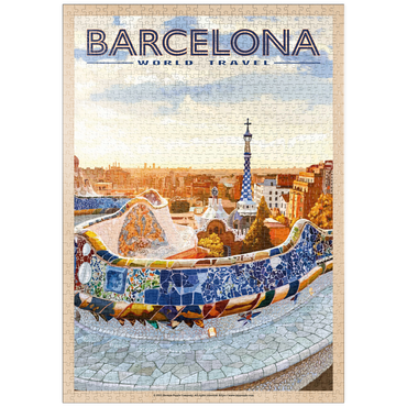 puzzleplate Barcelona, Spain -  Park Güell, Mosaic Mirage at Dusk, Vintage Travel Poster 1000 Puzzle