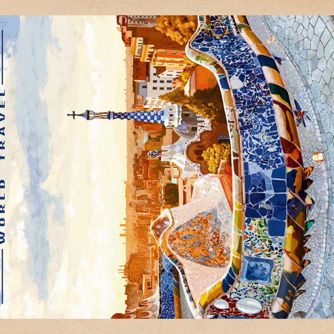 Barcelona, Spain -  Park Güell, Mosaic Mirage at Dusk, Vintage Travel Poster 1000 Puzzle 3D Modell