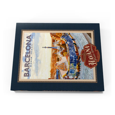 Barcelona, Spain -  Park Güell, Mosaic Mirage at Dusk, Vintage Travel Poster 100 Puzzle Schachtel Ansicht3
