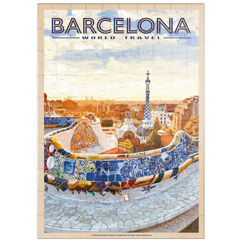 puzzleplate Barcelona, Spain -  Park Güell, Mosaic Mirage at Dusk, Vintage Travel Poster 100 Puzzle