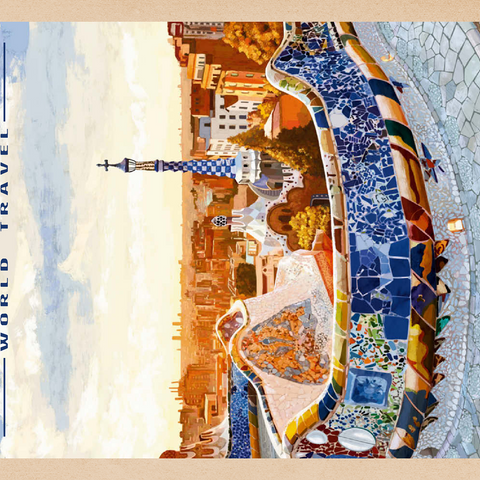 Barcelona, Spain -  Park Güell, Mosaic Mirage at Dusk, Vintage Travel Poster 100 Puzzle 3D Modell