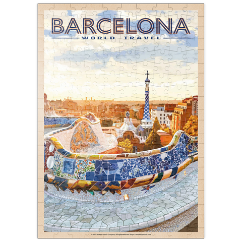 puzzleplate Barcelona, Spain -  Park Güell, Mosaic Mirage at Dusk, Vintage Travel Poster 200 Puzzle