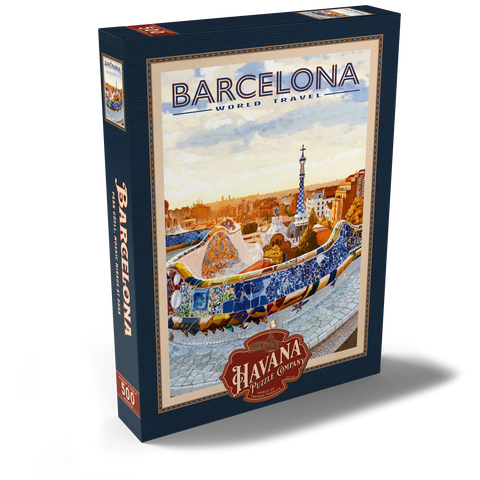 Barcelona, Spain -  Park Güell, Mosaic Mirage at Dusk, Vintage Travel Poster 500 Puzzle Schachtel Ansicht2
