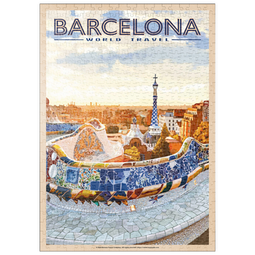 puzzleplate Barcelona, Spain -  Park Güell, Mosaic Mirage at Dusk, Vintage Travel Poster 500 Puzzle