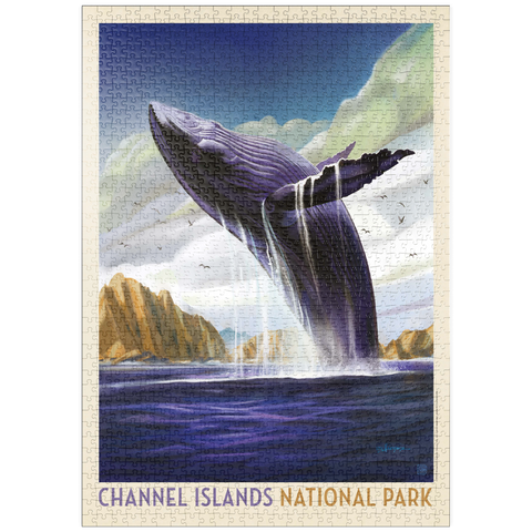 puzzleplate Channel Islands National Park: Breaching Whale, Vintage Poster 1000 Puzzle