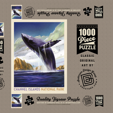 Channel Islands National Park: Breaching Whale, Vintage Poster 1000 Puzzle Schachtel 3D Modell