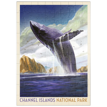 puzzleplate Channel Islands National Park: Breaching Whale, Vintage Poster 100 Puzzle