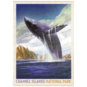 Darstellung des Puzzle Motivs Channel Islands National Park: Breaching Whale, Vintage Poster - Puzzleteile: 100