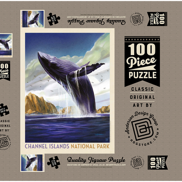 Channel Islands National Park: Breaching Whale, Vintage Poster 100 Puzzle Schachtel 3D Modell