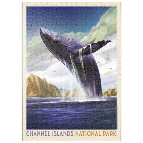 puzzleplate Channel Islands National Park: Breaching Whale, Vintage Poster 500 Puzzle