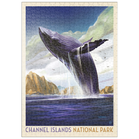 Darstellung des Puzzle Motivs Channel Islands National Park: Breaching Whale, Vintage Poster - Puzzleteile: 500