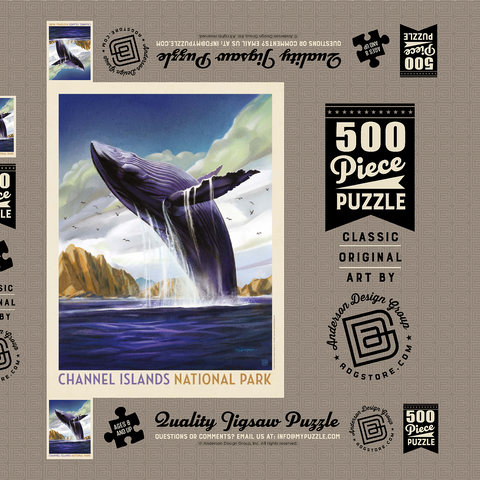 Channel Islands National Park: Breaching Whale, Vintage Poster 500 Puzzle Schachtel 3D Modell