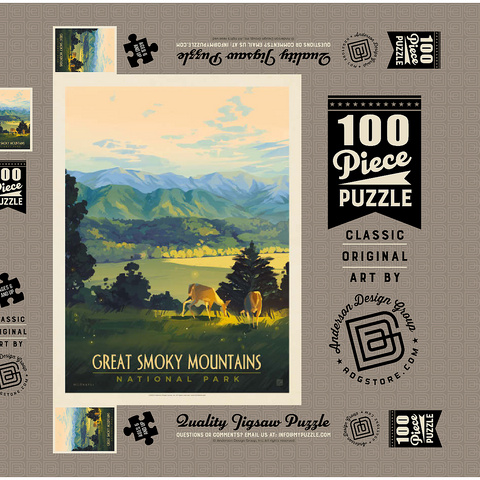 Great Smoky Mountains National Park: Dusk In Cades Cove, Vintage Poster 100 Puzzle Schachtel 3D Modell