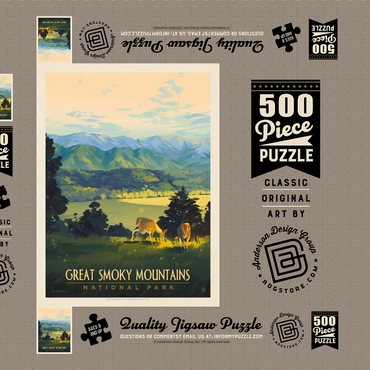 Great Smoky Mountains National Park: Dusk In Cades Cove, Vintage Poster 500 Puzzle Schachtel 3D Modell