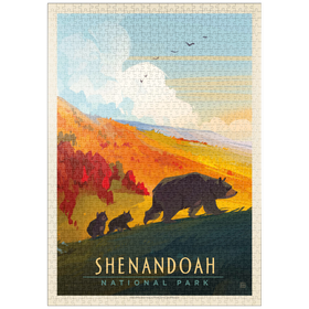 Darstellung des Puzzle Motivs Shenandoah National Park: Mama Bär & Jungtiere, Vintage Poster - Puzzleteile: 1000
