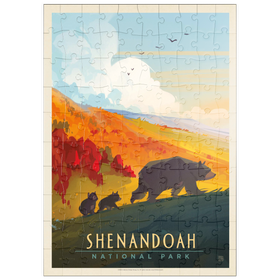 Darstellung des Puzzle Motivs Shenandoah National Park: Mama Bär & Jungtiere, Vintage Poster - Puzzleteile: 100