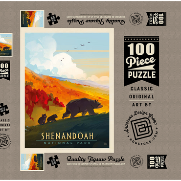 Shenandoah National Park: Mama Bear & Cubs, Vintage Poster 100 Puzzle Schachtel 3D Modell