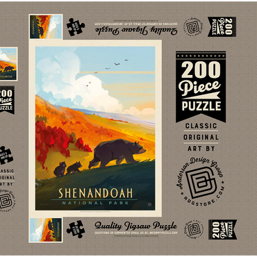 Shenandoah National Park: Mama Bear & Cubs, Vintage Poster 200 Puzzle Schachtel 3D Modell