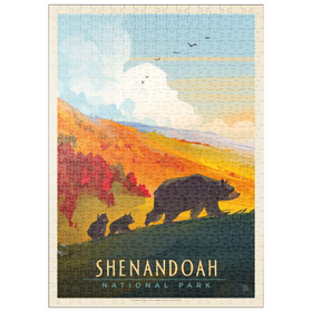 Darstellung des Puzzle Motivs Shenandoah National Park: Mama Bär & Jungtiere, Vintage Poster - Puzzleteile: 500